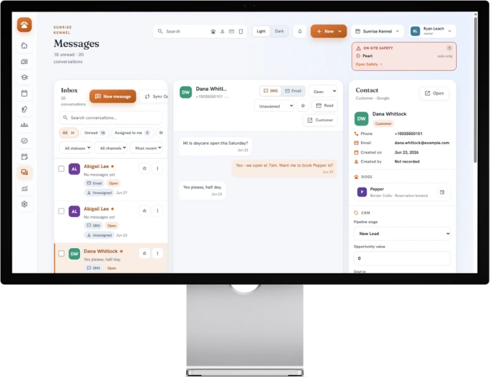 BarkWhiz Messages: client conversations across email and text in one inbox