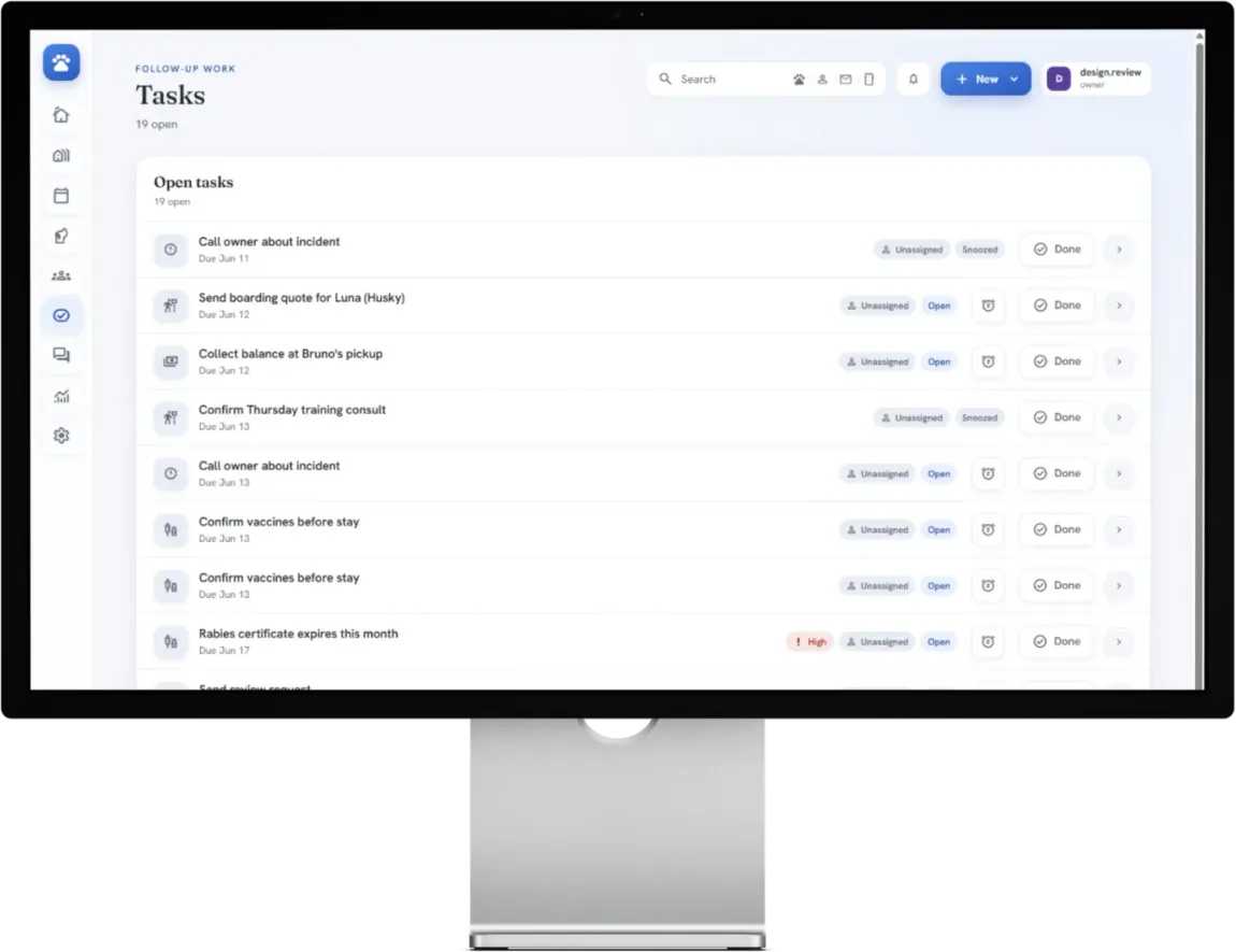 BarkWhiz Tasks: follow-up work generated from the day’s operations